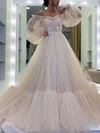 Ball Gown/Princess Floor-length Off-the-shoulder Tulle Appliques Lace Prom Dresses #UKM020107776