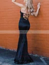 Trumpet/Mermaid V-neck Silk-like Satin Sweep Train Split Front Prom Dresses #UKM020107777