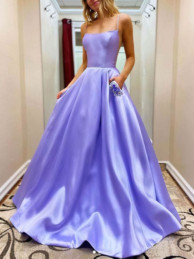 Ball Gown/Princess Floor-length Square Neckline Satin Beading Prom Dresses #UKM020107784