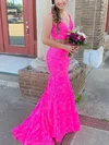 Trumpet/Mermaid Sweep Train V-neck Lace Two-pieces Prom Dresses #UKM020107587