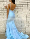 Silk-like Satin V-neck Trumpet/Mermaid Sweep Train Prom Dresses #UKM020107622