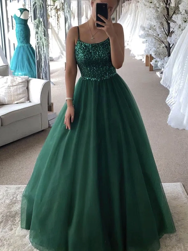 Ball Gown/Princess Floor-length Scoop Neck Tulle Sequined Prom Dresses #UKM020107634