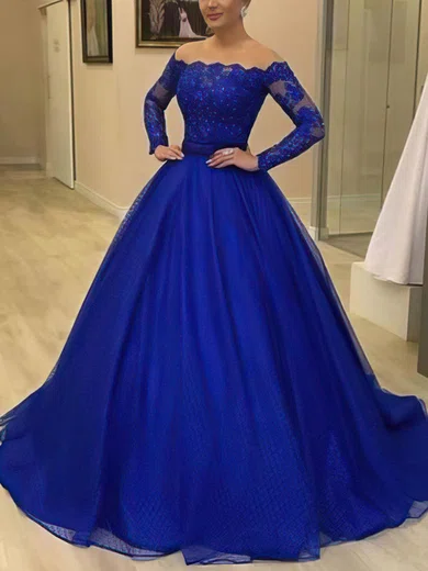 Long sleeve royal blue prom clearance dress