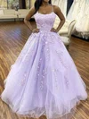 Ball Gown/Princess Sweep Train Scoop Neck Tulle Appliques Lace Prom Dresses #UKM020107643