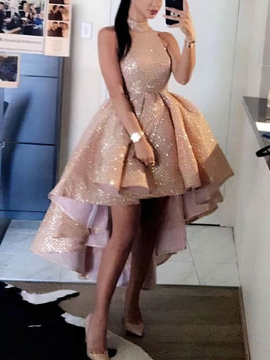 Ball Gown/Princess Asymmetrical High Neck Glitter Prom Dresses #UKM020107647