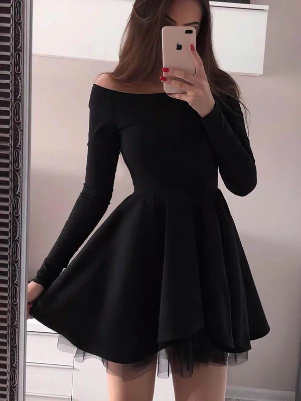 Black Off Shoulder Long Sleeves Mini Dress #UKM020107650