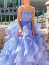 Ball Gown/Princess Sweep Train Scoop Neck Organza Beading Prom Dresses #UKM020107659