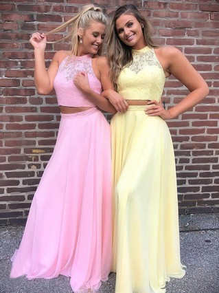 2 piece pink prom dress