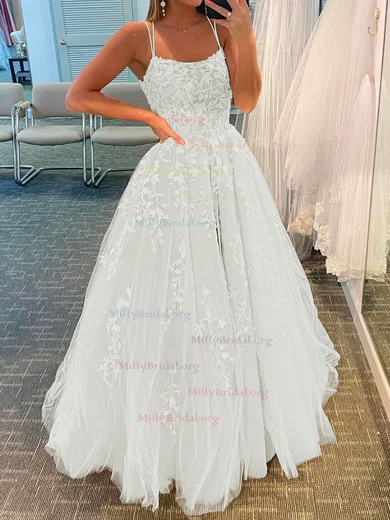 Gray Scoop Tulle Prom Dresses, V-Back Lace Prom Dresses, Bridesmaid Dress
