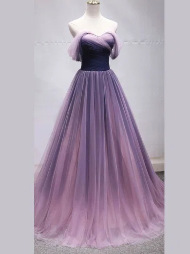 Ball Gown Off-the-shoulder Tulle Prom Dresses With Ruched #UKM020107684