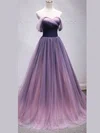 Tulle Off-the-shoulder A-line Sweep Train Ruffles Prom Dresses #UKM020107684