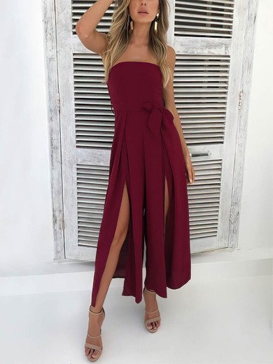 A-line Strapless Silk-like Satin Ankle-length Split Front Prom Dresses #UKM020106565