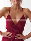 Sheath/Column V-neck Silk-like Satin Asymmetrical Lace Prom Dresses #UKM020106605