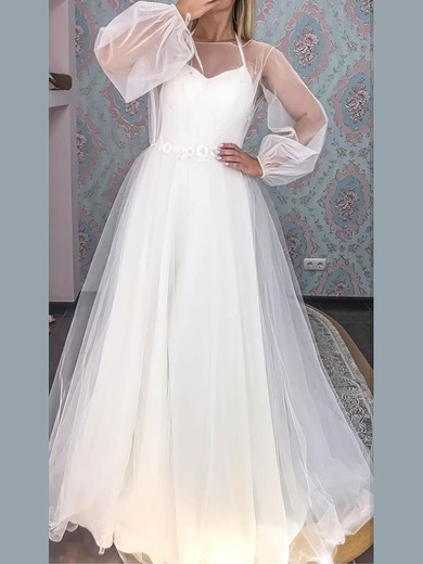 Ball Gown/Princess Illusion Tulle Sweep Train Wedding Dresses With Sashes / Ribbons #UKM00024362