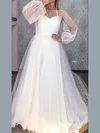 Ball Gown/Princess Illusion Tulle Sweep Train Wedding Dresses With Sashes / Ribbons #UKM00024362