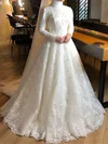 Ball Gown/Princess High Neck Tulle Court Train Wedding Dresses With Beading #UKM00024366