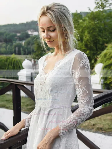 A line Scalloped Neck Lace Short Mini Wedding Dresses