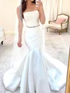 Trumpet/Mermaid Straight Satin Sweep Train Wedding Dresses With Beading #UKM00024371