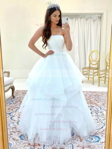 Ball Gown Straight Tulle Floor length Wedding Dresses With Cascading Ruffles