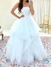 Ball Gown/Princess Straight Tulle Floor-length Wedding Dresses With Cascading Ruffles #UKM00024373