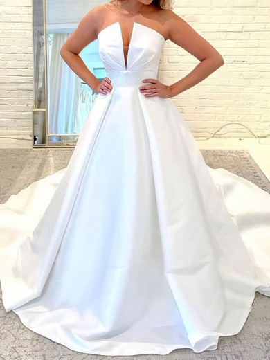 Ball Gown/Princess V-neck Satin Court Train Wedding Dresses #UKM00024375