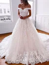 Ball Gown Off-the-shoulder Tulle Court Train Wedding Dresses With Beading #UKM00024388