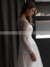 A-line Scoop Neck Glitter Sweep Train Wedding Dresses #UKM00024395
