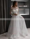 A-line Scoop Neck Glitter Sweep Train Wedding Dresses #UKM00024395