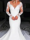 Trumpet/Mermaid Illusion Stretch Crepe Court Train Wedding Dresses With Appliques Lace #UKM00024398