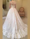 Ball Gown High Neck Tulle Court Train Wedding Dresses With Appliques Lace #UKM00024400