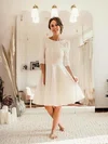A-line Scoop Neck Satin Tea-length Wedding Dresses With Lace #UKM00024407