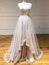 Ball Gown Illusion Tulle Sweep Train Wedding Dresses With Appliques Lace #UKM00024409