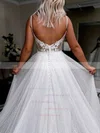 A-line V-neck Glitter Court Train Appliques Lace Wedding Dresses #UKM00024410
