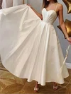 A-line Sweetheart Silk-like Satin Ankle-length Wedding Dresses With Ruffles #UKM00024411