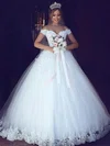 Ball Gown Off-the-shoulder Tulle Court Train Wedding Dresses With Appliques Lace #UKM00024415