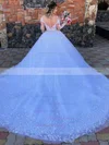 Ball Gown Scoop Neck Tulle Court Train Appliques Lace Wedding Dresses #UKM00024416