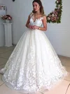 Ball Gown Illusion Tulle Court Train Wedding Dresses With Appliques Lace #UKM00024417