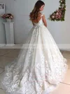 A-line Scoop Neck Tulle Court Train Appliques Lace Wedding Dresses #UKM00024417