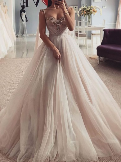 Ball Gown/Princess Sweetheart Tulle Court Train Wedding Dresses With Beading #UKM00024423