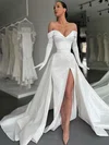 Sheath/Column Off-the-shoulder Satin Sweep Train Wedding Dresses With Split Front #UKM00024424