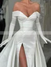 A-line Off-the-shoulder Satin Detachable Buttons Wedding Dresses #UKM00024424