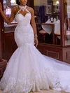 Trumpet/Mermaid High Neck Tulle Court Train Wedding Dresses With Beading #UKM00024426