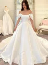 Ball Gown Off-the-shoulder Satin Court Train Wedding Dresses #UKM00024430