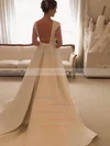 A-line Square Neckline Satin Court Train Appliques Lace Wedding Dresses #UKM00024431