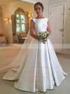 A-line Square Neckline Satin Court Train Appliques Lace Wedding Dresses #UKM00024431