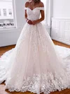 Ball Gown/Princess Off-the-shoulder Tulle Court Train Wedding Dresses With Beading #UKM00024439