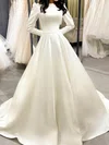 Ball Gown/Princess Scoop Neck Satin Court Train Wedding Dresses With Buttons #UKM00024443