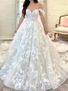 Ball Gown/Princess Off-the-shoulder Tulle Court Train Wedding Dresses With Appliques Lace #UKM00024444