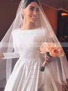 A-line Scoop Neck Satin Court Train Wedding Dresses #UKM00024445
