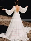 A-line Scoop Neck Chiffon Court Train Wedding Dresses #UKM00024447